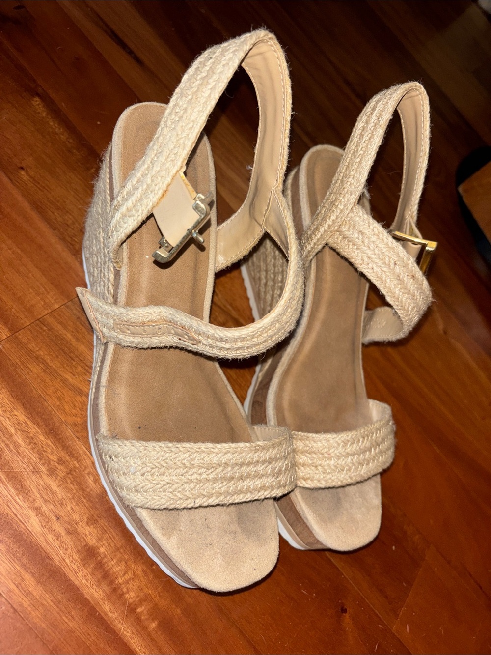 Soda Natural Beige Woven Espadrille Wedge Sandals